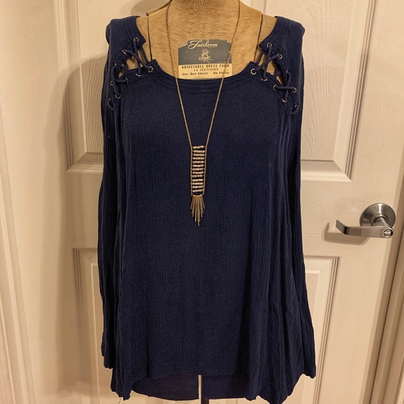 Free People Tops - Free People Long Sleeve Lace up Blouse R8